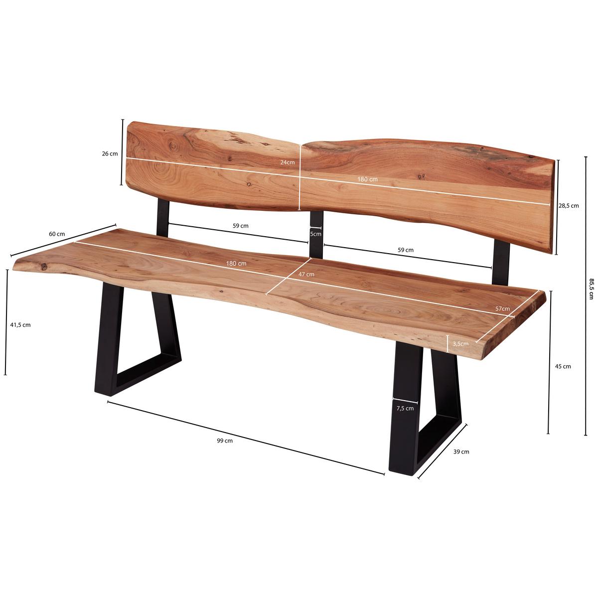 Sitzbank Wl5.639 - Schwarz/Akaziefarben, Design, Holz (180/86/60cm) - MID.YOU
