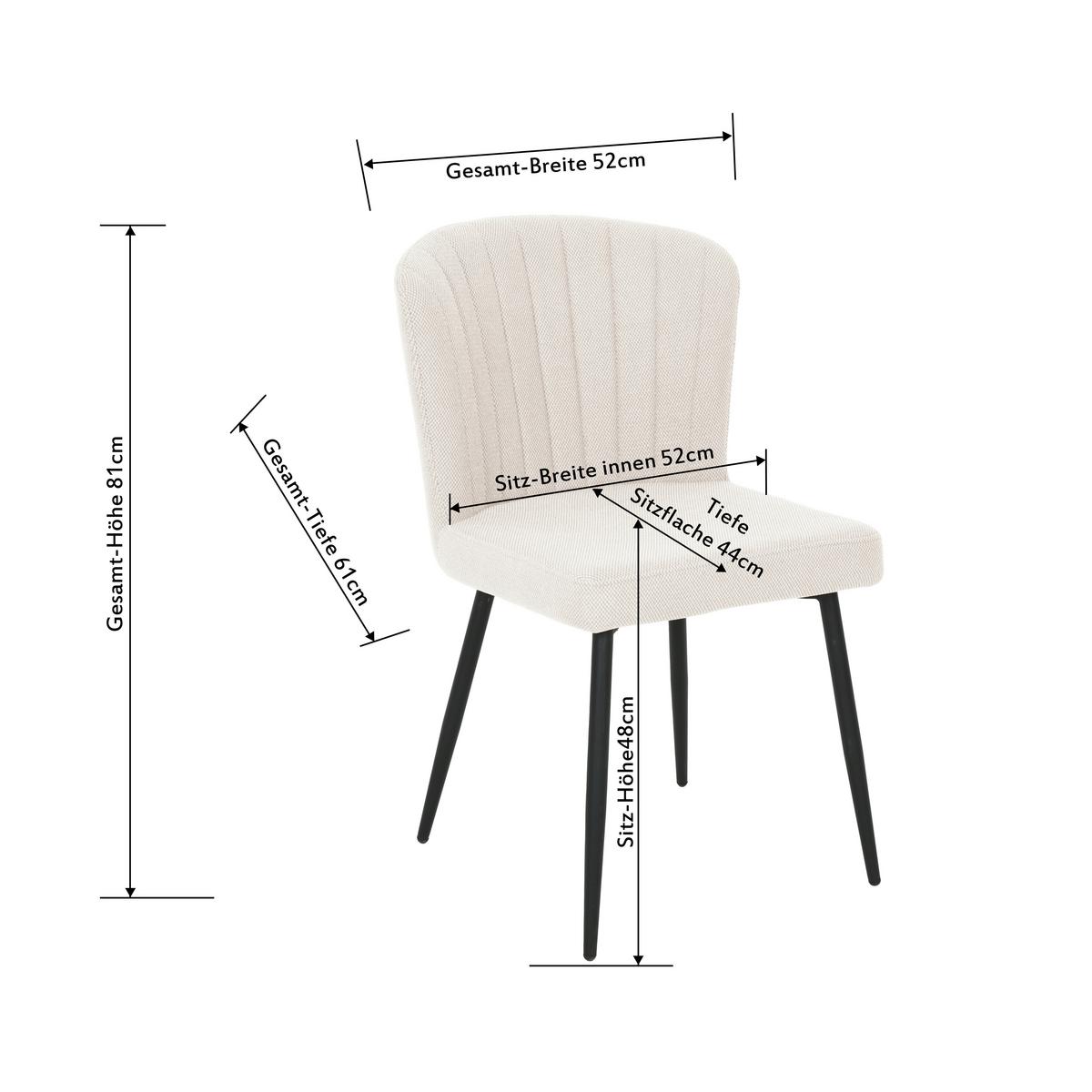 Vierfußstuhl Abbie Leinenoptik Beige, B: 52 Cm - Beige/Schwarz, KONVENTIONELL, Holz/Textil (52/82/60cm) - P & B