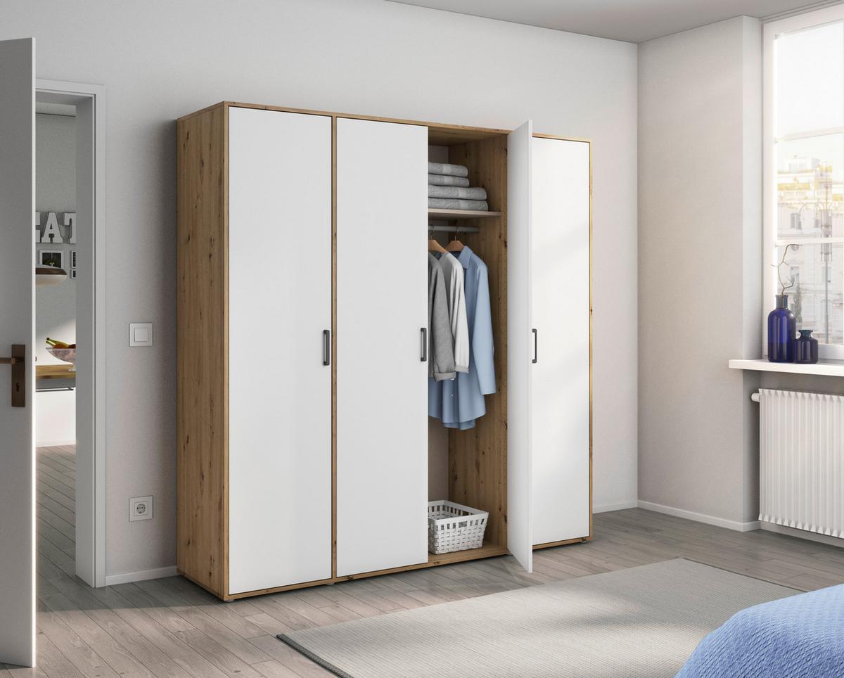 Drehtürenschrank Voyager 187 Cm Eiche Artisan,weiß - Weiß/Eiche Artisan, MODERN, Holzwerkstoff (187/194/53cm) - Rauch Möbel