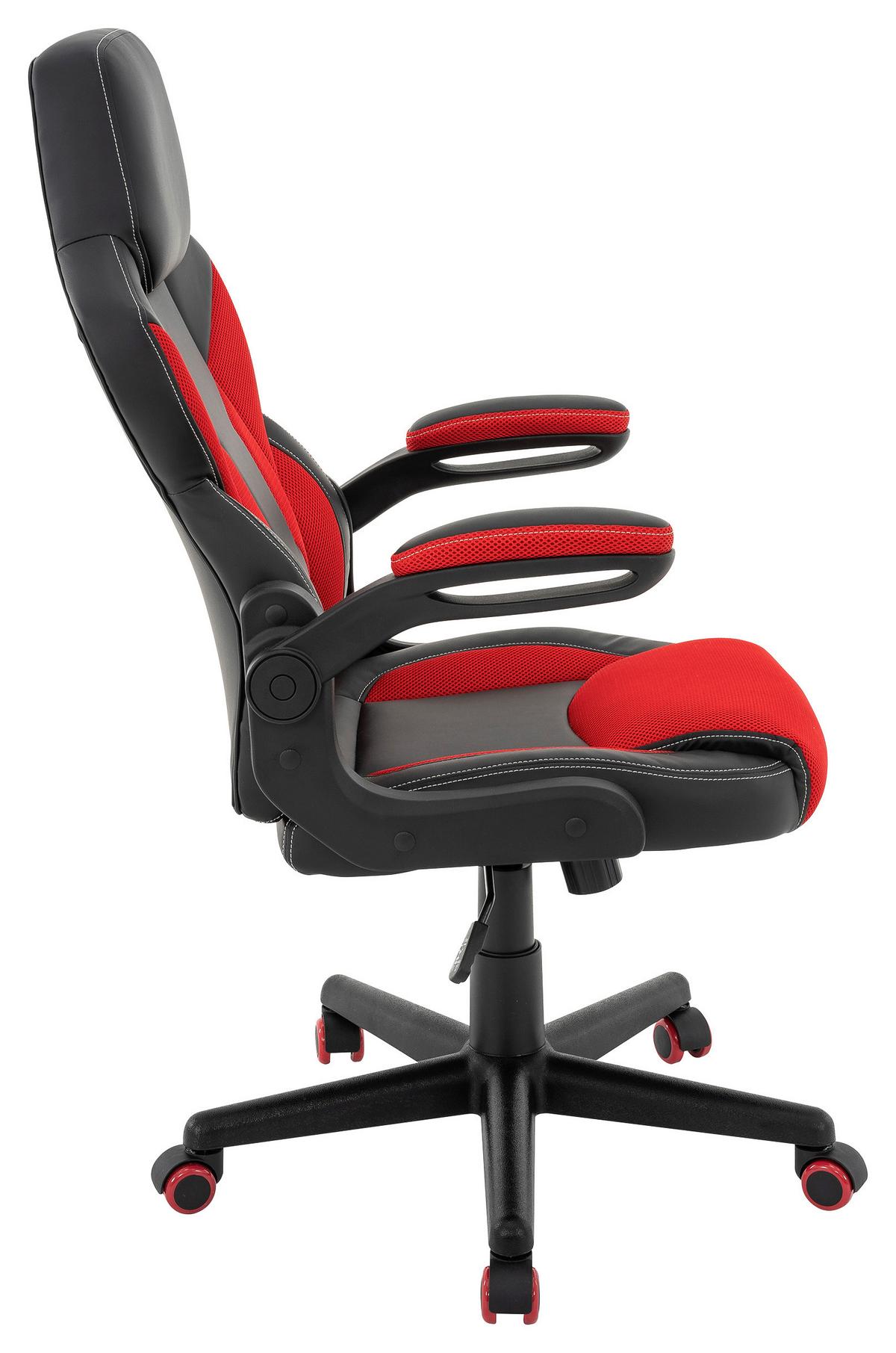 Chefsessel Meli Mit Gaslift Lederlook Schwarz, B: 62 Cm - Rot/Schwarz, MODERN, Kunststoff/Textil (62/105-117/66cm)