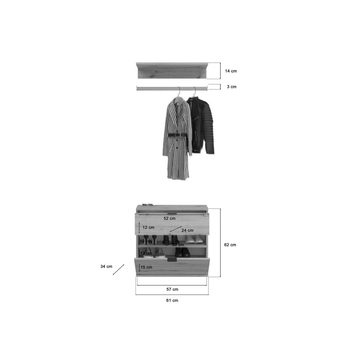 Garderobe Projekt X 4-teilig Weiß/eiche Artisan B: 213 Cm - Weiß Hochglanz, KONVENTIONELL, Holzwerkstoff (213/193/34cm) - MID.YOU