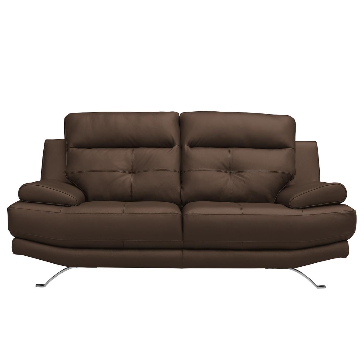 2-Sitzer-Sofa Derby Echtleder Braun B: 185 cm - Chromfarben/Braun, Design, Leder (185/92/99cm) - Livetastic
