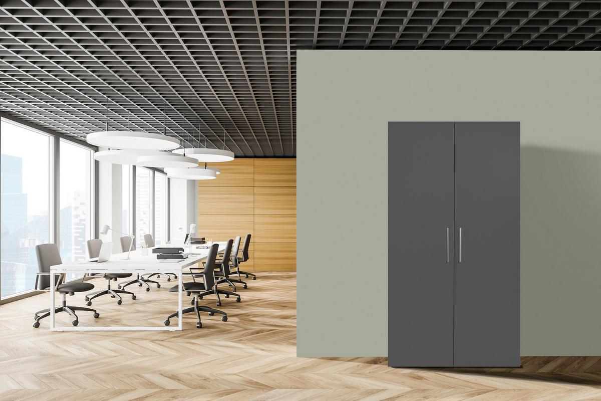 Schrankküche mit Mikrowelle + Kühlschrank 104 cm Weiß/Grau - Weiß/Grau, MODERN, Holzwerkstoff/Metall (104/193/67cm) - Respekta