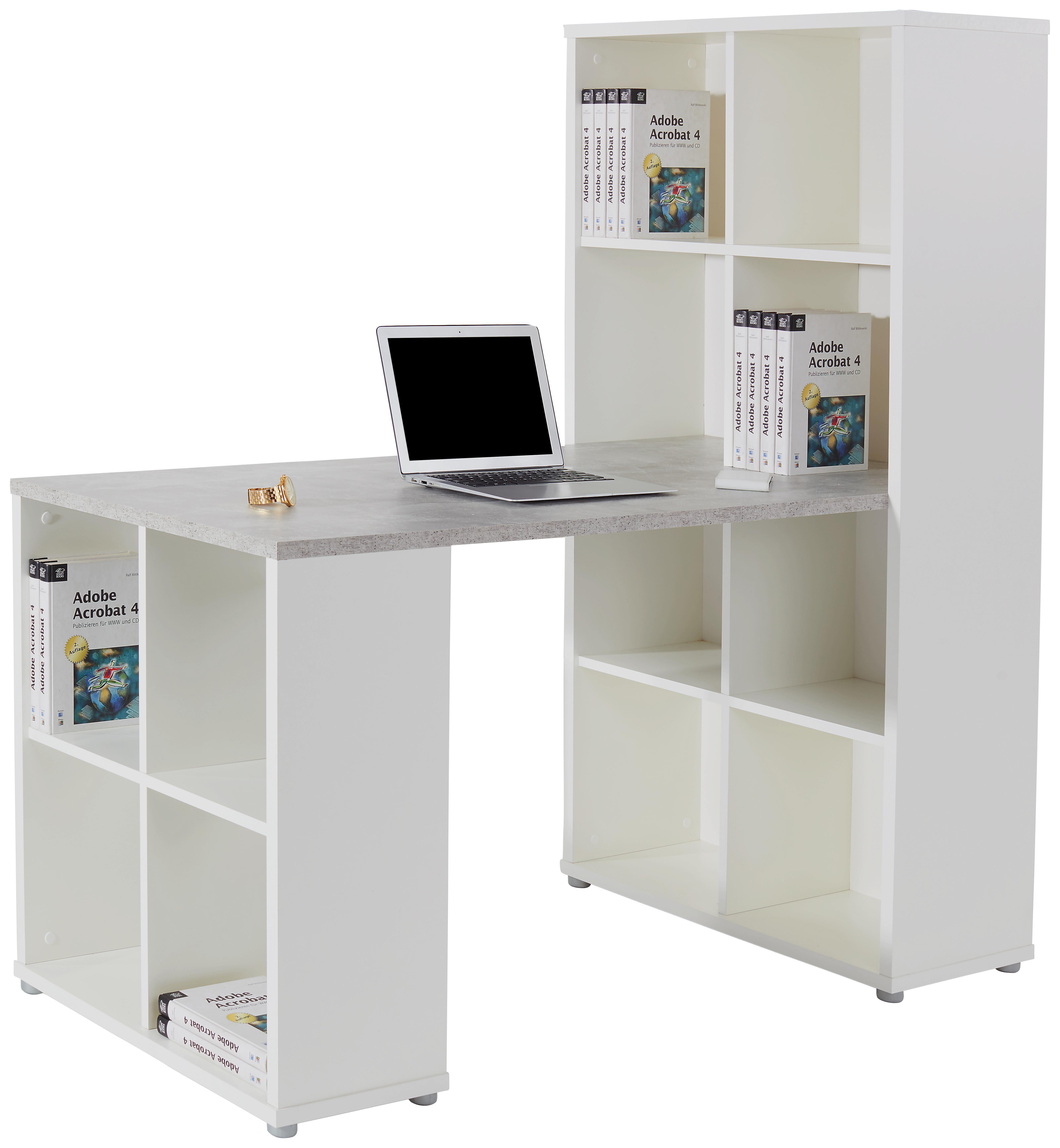 ÍRÓASZTAL QUATTRO - Szürke/Fehér, modern, Faalapú anyag (146/143,2/68,5cm)