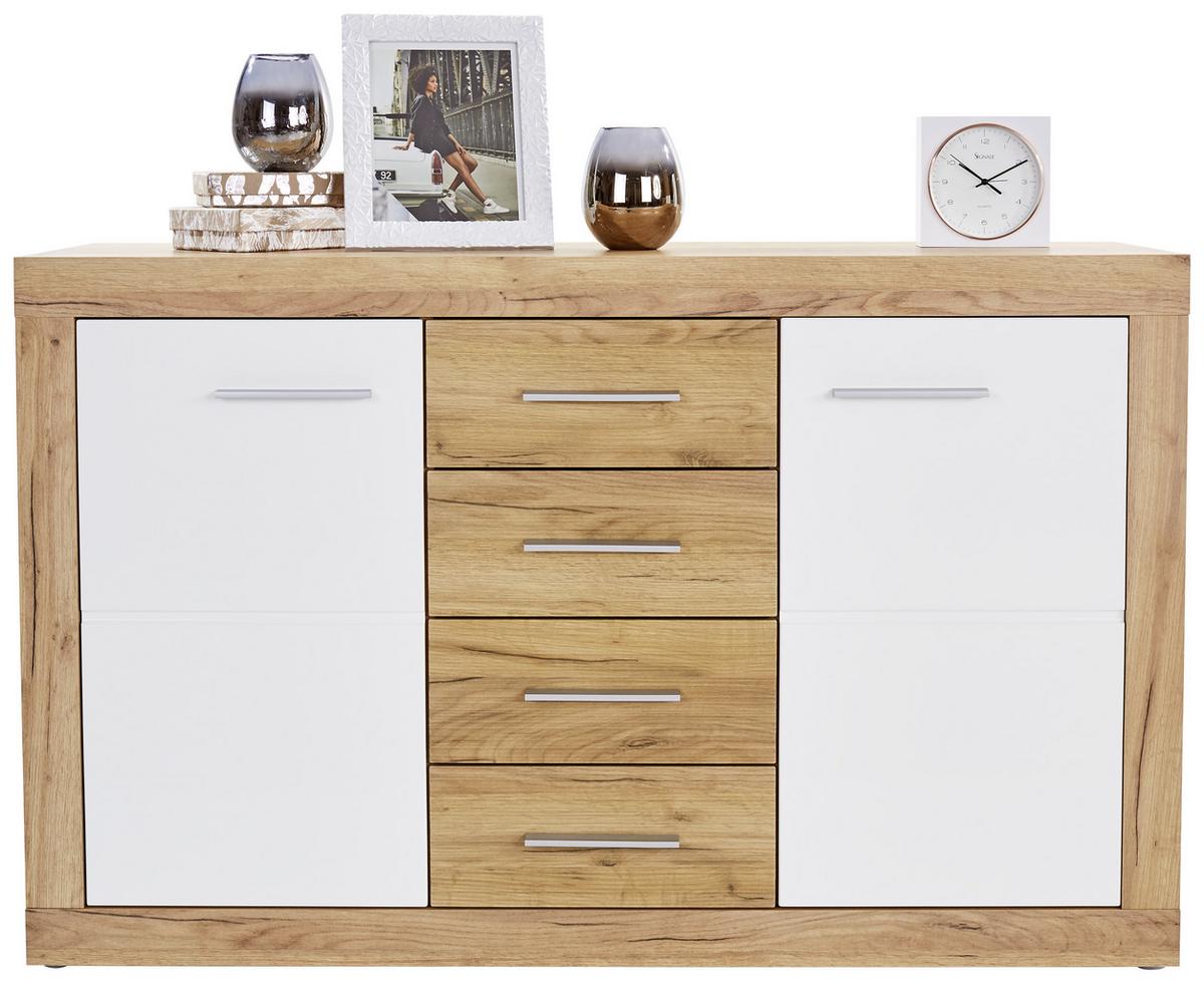 Kommode Xeno, Weiß/Eichefarben BxHxT: 137,5x86x39,9 cm - Eichefarben/Weiß, MODERN, Holzwerkstoff (137,5/86/39,9cm)
