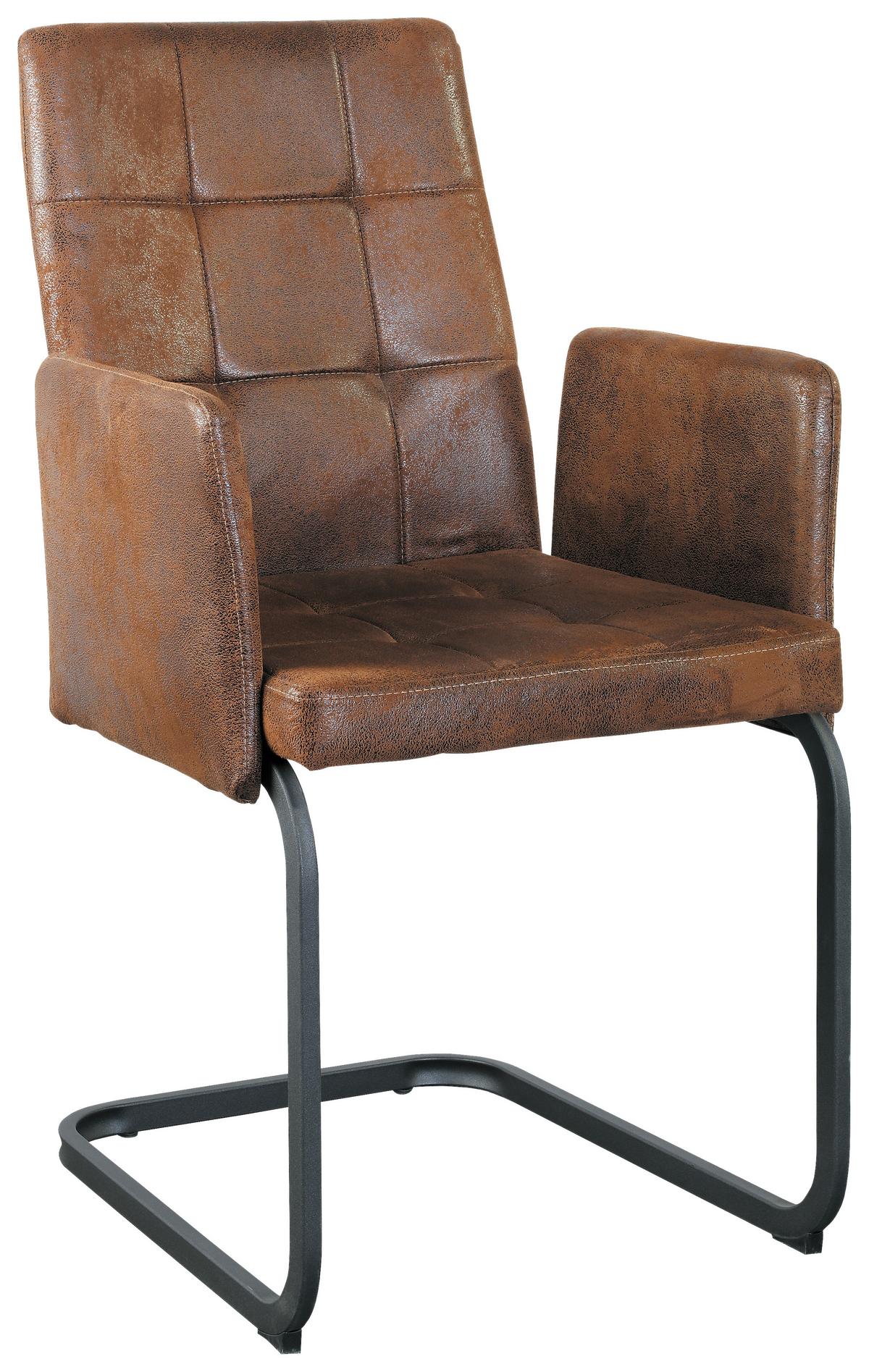 Armlehnstuhl Bordal Braun Gepolstert - Schwarz/Braun, MODERN, Textil/Metall (52/91/59,5cm) - MID.YOU