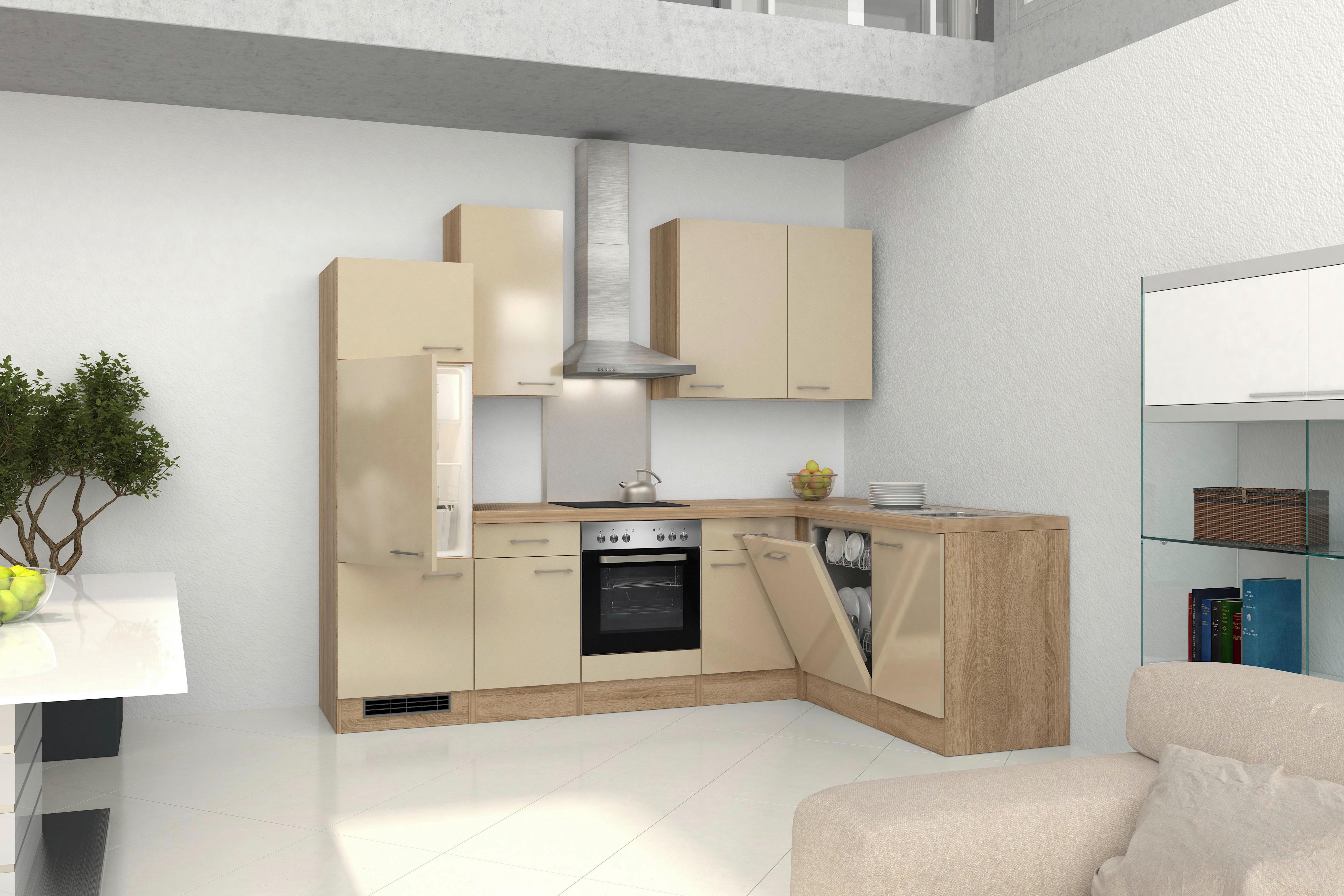 Eckküche Nepal mit Geräten B: 280 cm Kaschmir/Eiche Dekor - Kaschmir/Weiß, MODERN, Holzwerkstoff (280/170cm) - FlexWell