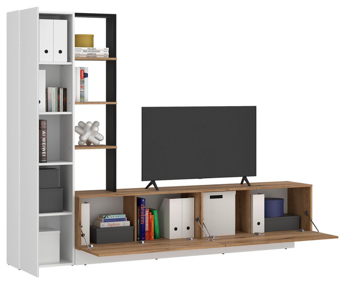 Szekrénysor Tevisa - tölgyfa színű/fekete, Modern, faalapú anyag (230/180/41,6cm)