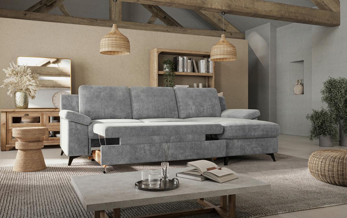 Ecksofa Boom, Grau S: 245x156 cm - Schwarz/Grau, KONVENTIONELL, Textil (245/156cm) - Cotta