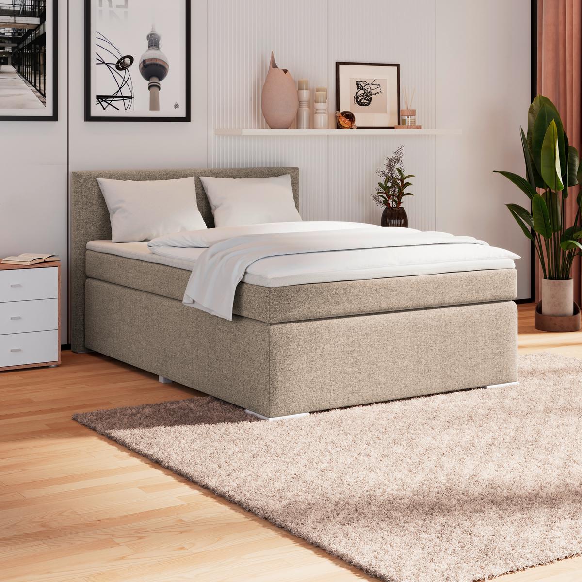 Boxpringbett Mira I Nordic, Lf: 140x200 cm - Alufarben/Cappuccino, Basics, Textil (140/200cm)