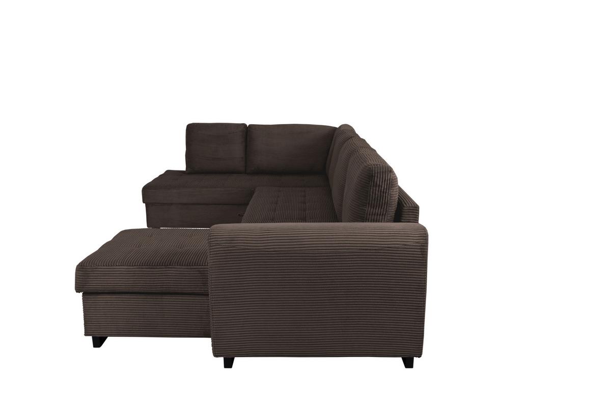 Souprava U MALTE, levá, šedohnědý manšestr - černá/šedavě hnědá, Moderní, textil/plast (178/305/155cm) - Based
