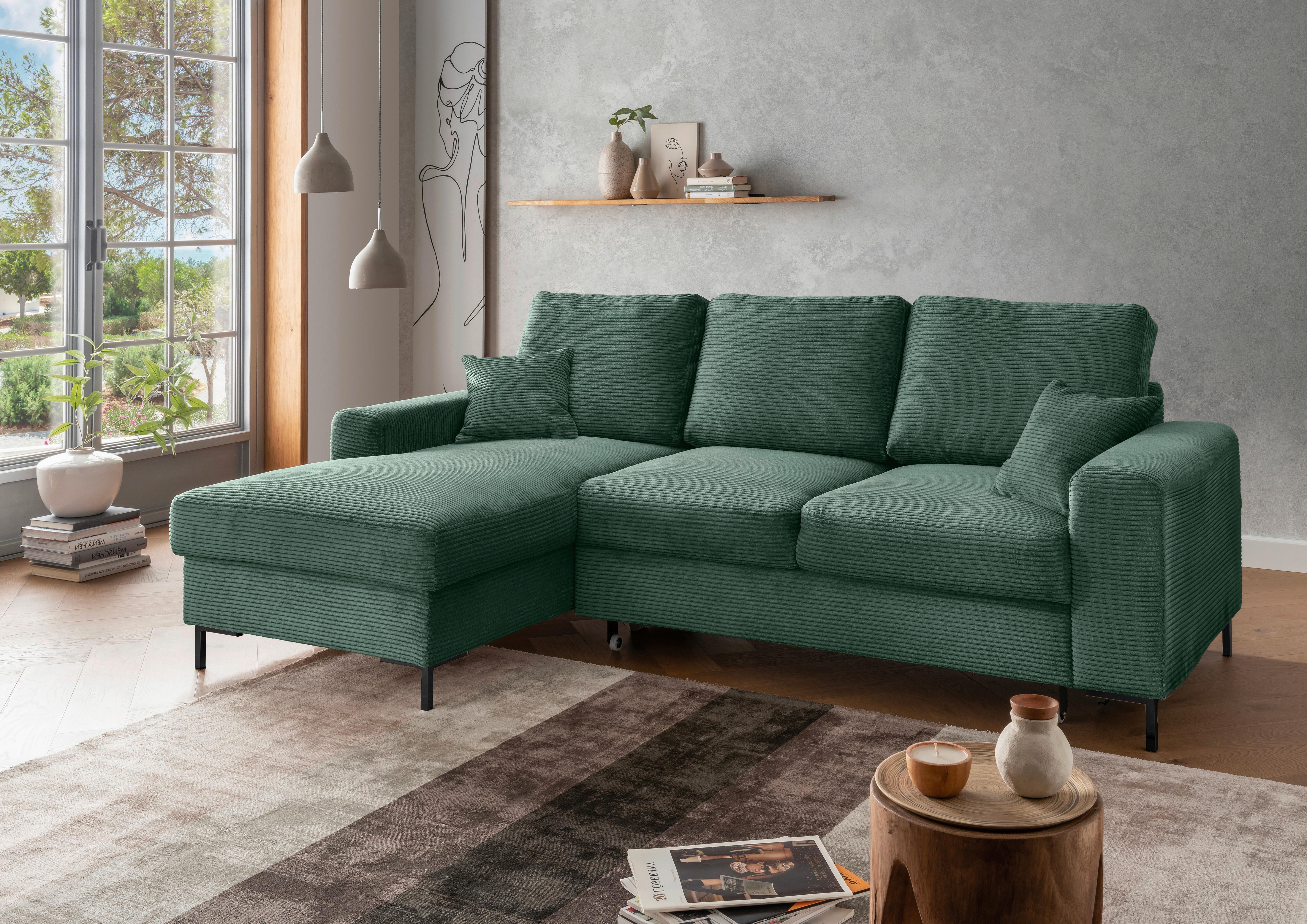 Eckschlafsofa Zona, Dunkelgrün S: 143x237 Cm - Dunkelgrün/Schwarz, KONVENTIONELL, Textil (143/237cm) - Livetastic