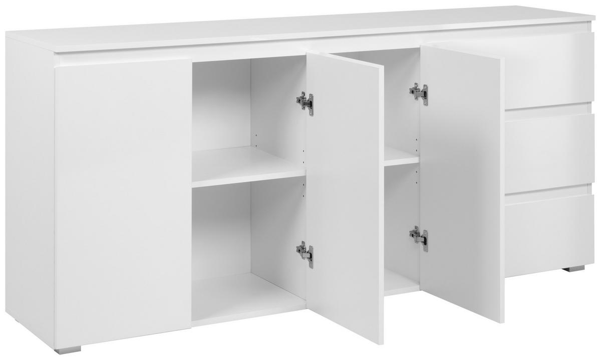 Sideboard Capetown Weiß HG B: 179 cm - Weiß Hochglanz/Silberfarben, Trend, Holzwerkstoff (179/80,5/40cm)