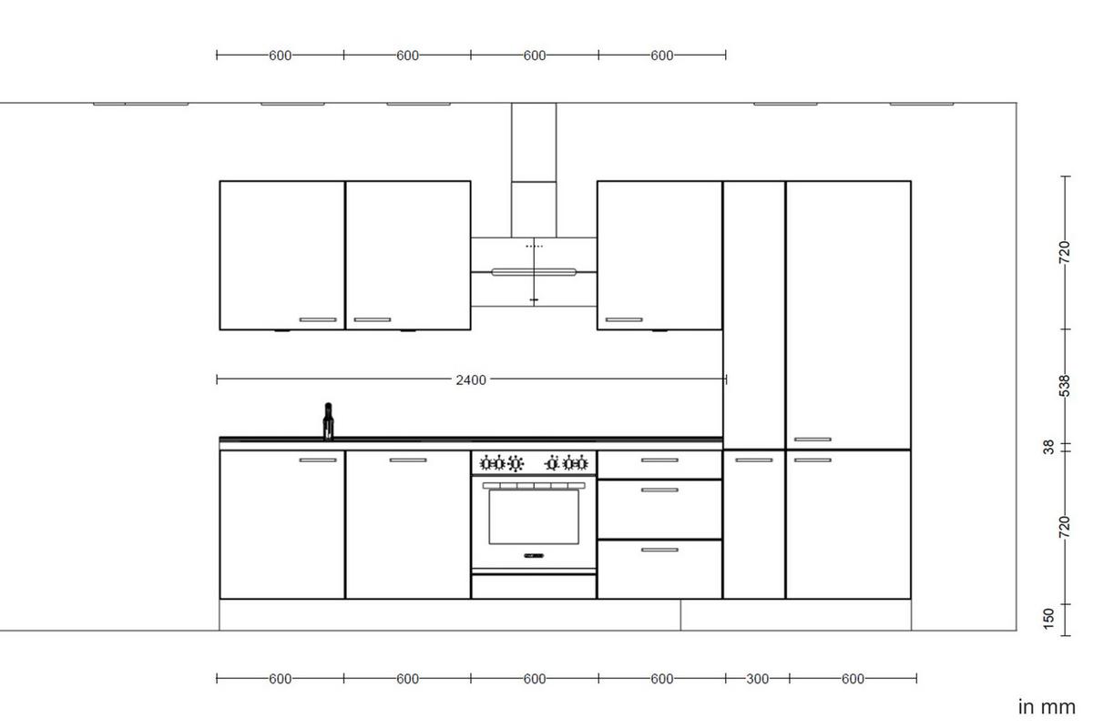 Kuchyňská linka 330 cm, kamenná sivá supermatná - šedá/černá, Moderní, kov/kompozitní dřevo (330cm) - Nobilia