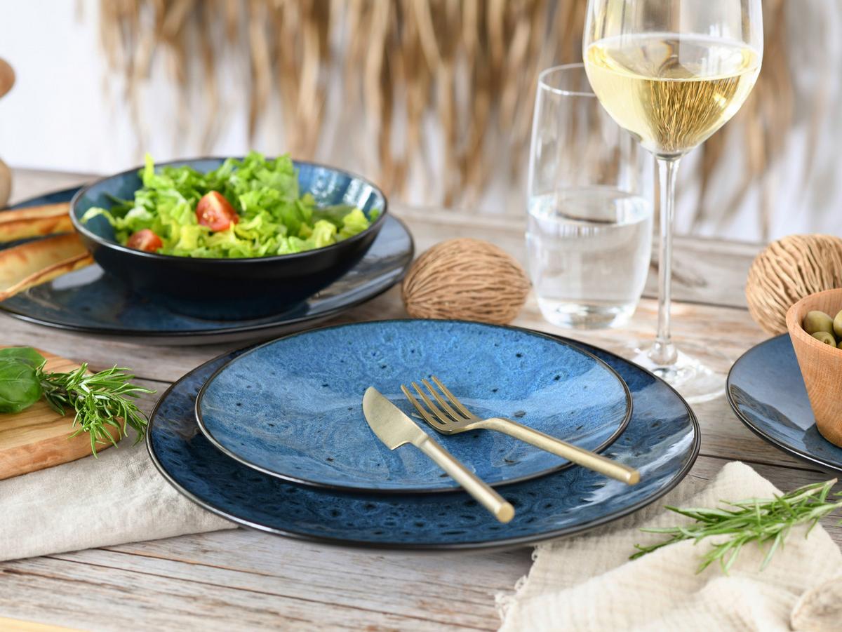 Kombiservice Capri Keramik 4 Personen Geschirr Set - Blau/Dunkelblau, Trend, Keramik (40/26/31cm) - Creatable