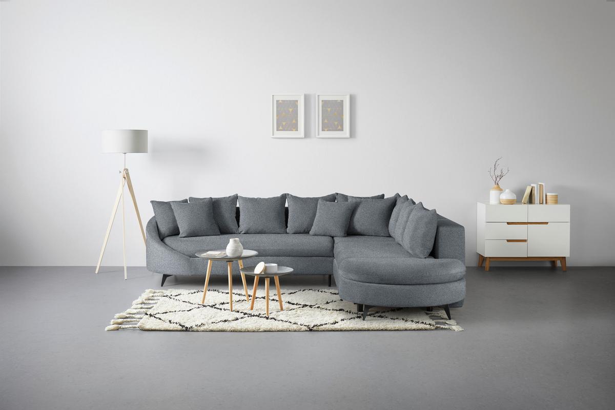 Rohová sedačka AXEL, pravá, sivá tkanina - čierna/sivá, Modern, kov/textil (291/250cm) - Mömax