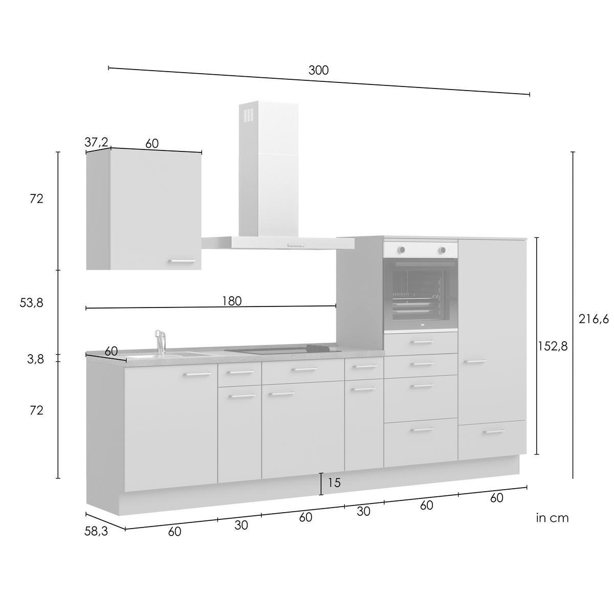 Kuchyňská linka 300 cm, olivově zelená - barvy dubu/černá, Moderní, kov/kompozitní dřevo (300cm) - Nobilia