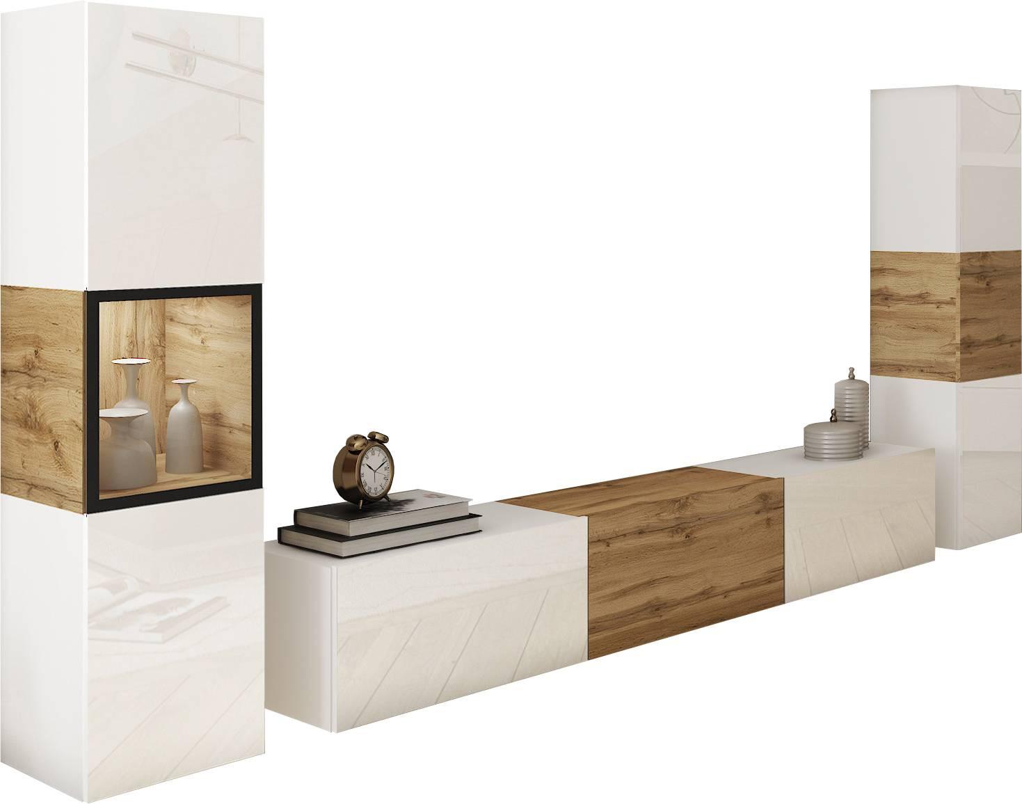Wohnwand Berlin Iii Eiche Wotan/weiß B: 240 Cm - Eiche Wotan/Weiß, Design, Glas/Holzwerkstoff (240/130/31cm) - MID.YOU