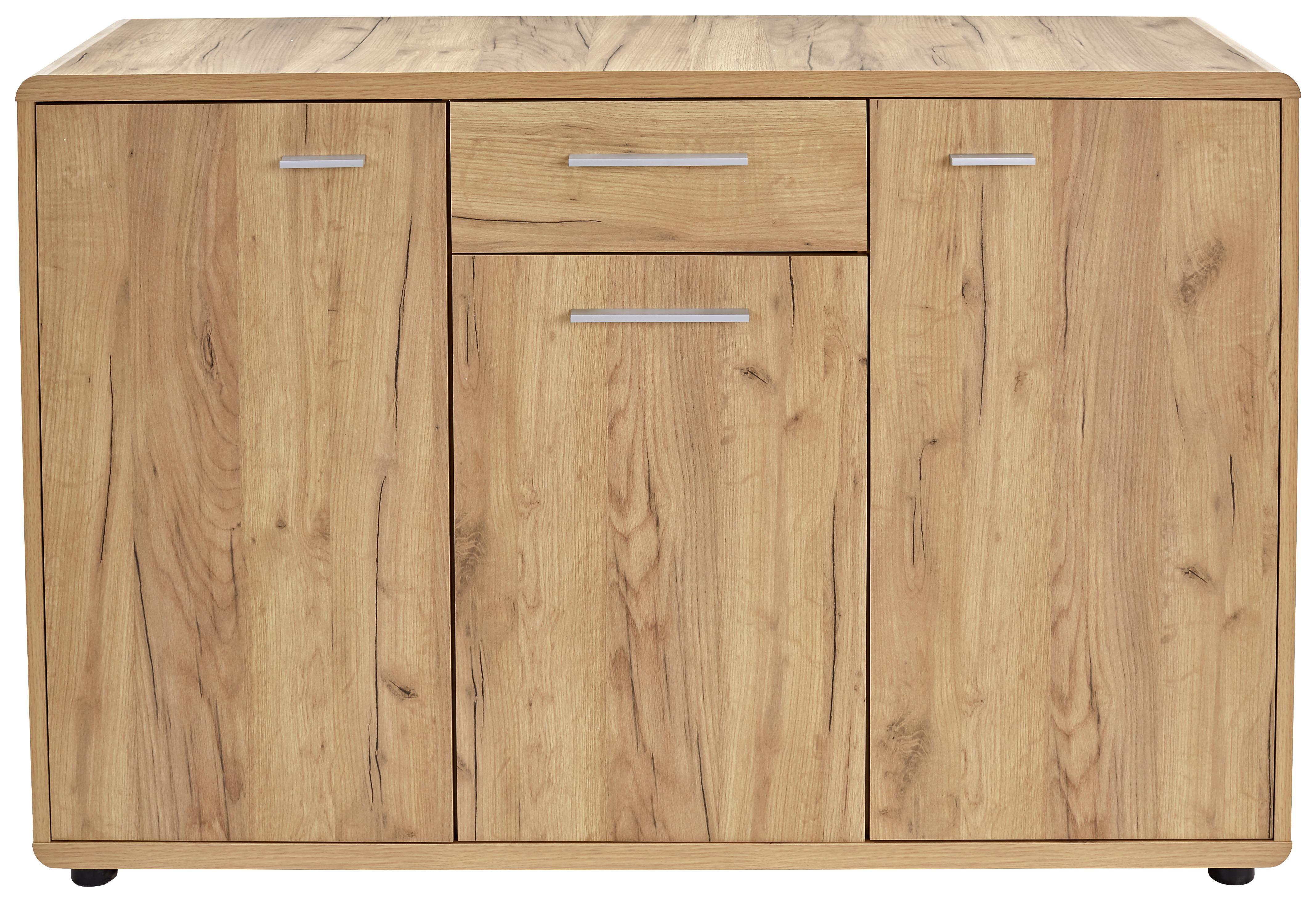 Kommode mit Türdämpfer B 132cm Fontana, Kraft Eiche Dekor - Eichefarben/Schwarz, MODERN, Holzwerkstoff (132/87/40cm)