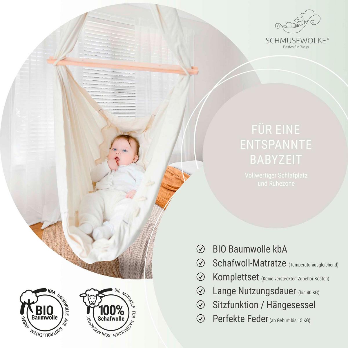 Federwiege Sw-Set-Ft-M-001 - Beige/Weiß, Basics, Kunststoff/Textil (135/194/135cm) - SCHMUSEWOLKE