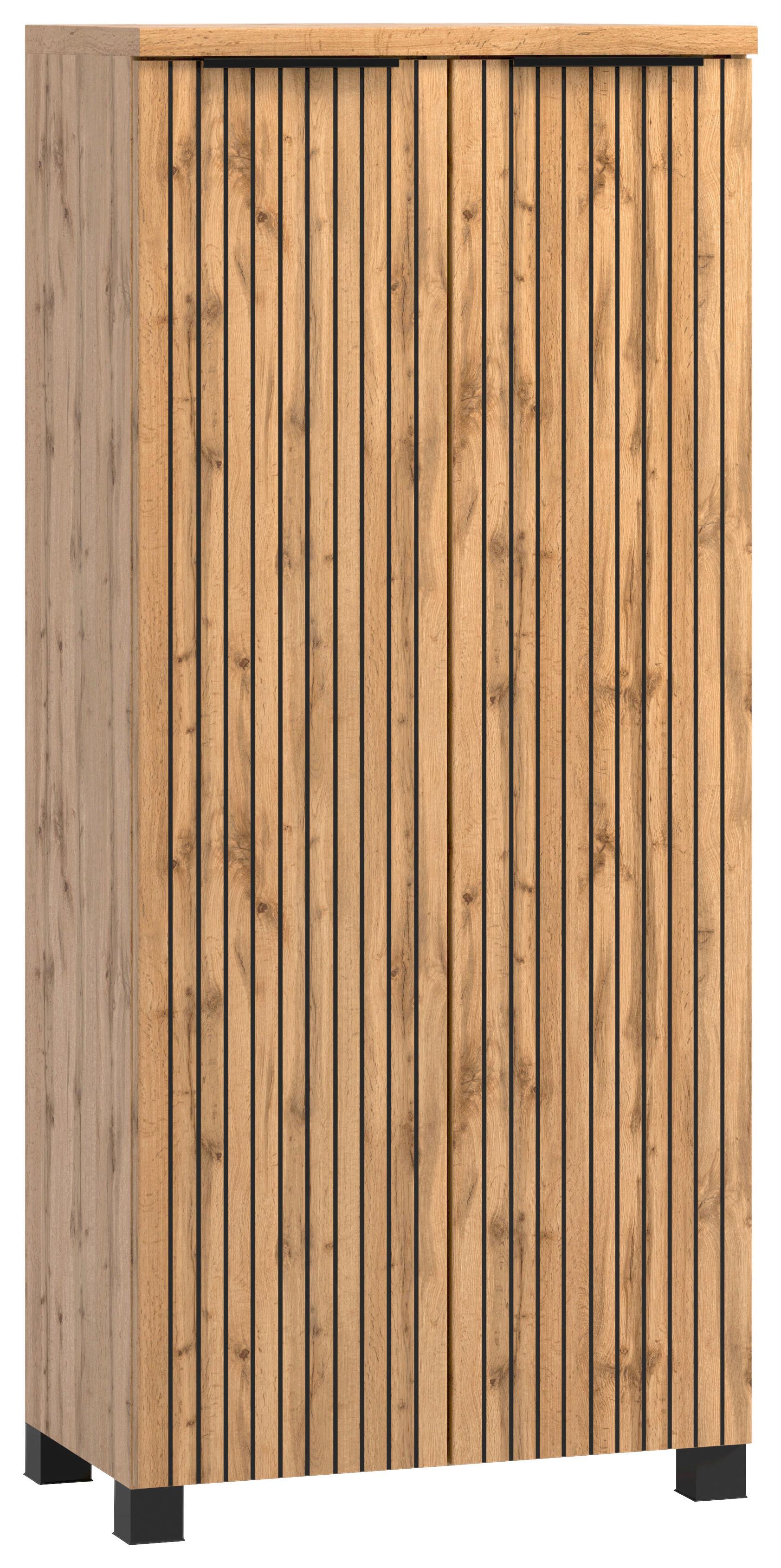 Midischrank Bad Chester B: 60cm Eiche Wotan Dekor/Schwarz - Eiche Wotan/Schwarz, MODERN, Holzwerkstoff (60/130/35cm) - Held