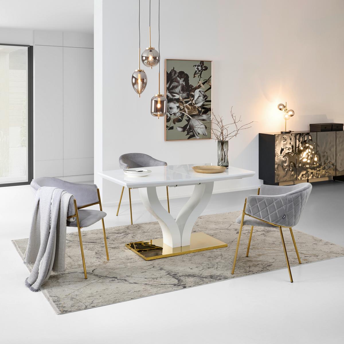 Ausziehtisch Jade 140 Az 140-180x76x90 Cm Weiß Hg - Weiß Hochglanz/Goldfarben, KONVENTIONELL, Holzwerkstoff/Metall (140-180/76/90cm) - MID.YOU