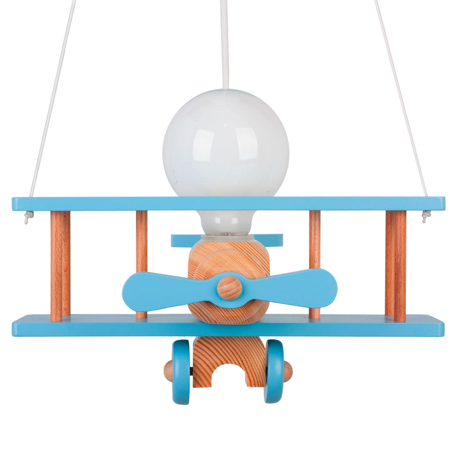 Kinderhängeleuchte Flugzeug H: 75 cm 1-Flammig - Blau/Naturfarben, KONVENTIONELL, Holz (29/31/75cm)