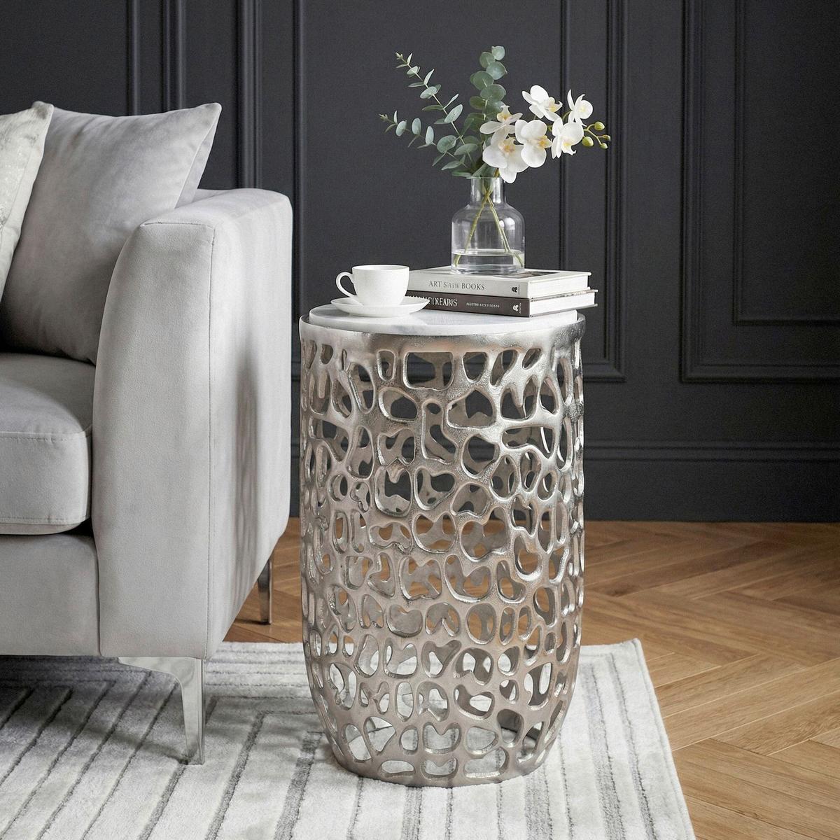 BEISTELLTISCH Silberfarben B: 30 cm - Silberfarben, Design, Stein/Metall (30/50/30cm) - Livetastic