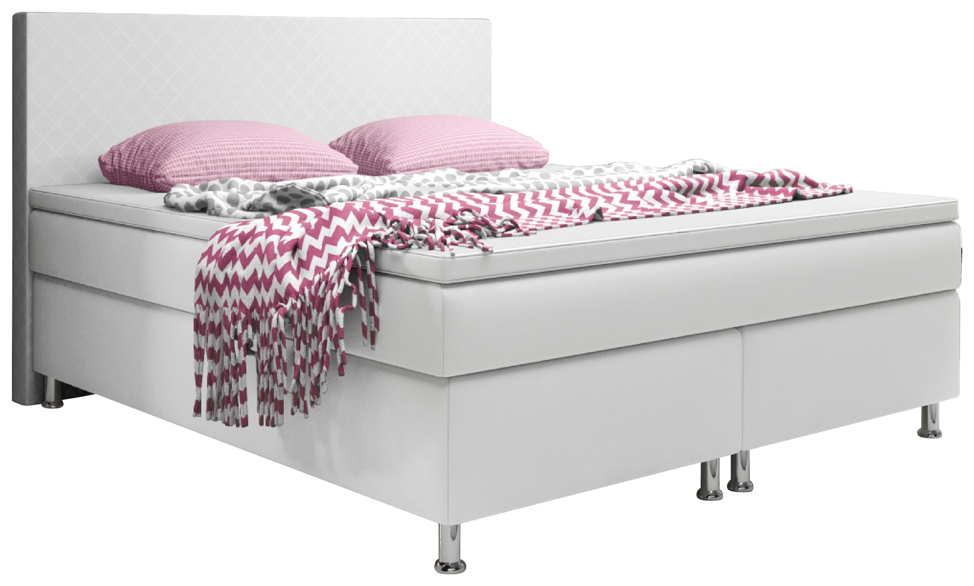 Boxspringbett mit Topper Lederlook 180x210 Madrid - Silberfarben/Weiß, KONVENTIONELL, Leder/Textil (180/115/210cm) - MID.YOU