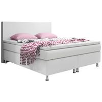 Boxspringbett mit Topper Lederlook 180x210 Madrid - Silberfarben/Weiß, KONVENTIONELL, Leder/Textil (180/115/210cm) - MID.YOU