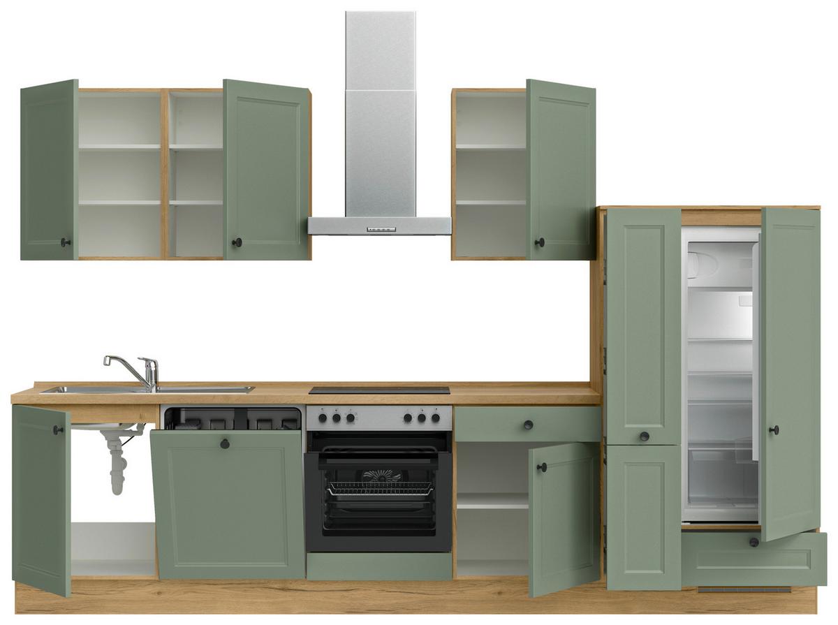 Kuchyňská linka 330 cm, rákosová/ dub sierra - barvy dubu/černá, Moderní, kov/kompozitní dřevo (330cm) - Nobilia