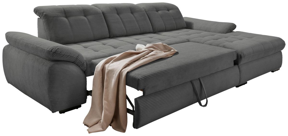 Ecksofa mit Schlaffunktion & Bettkasten Rigatti Grau - Schwarz/Grau, MODERN, Textil (314/184cm) - Livetastic