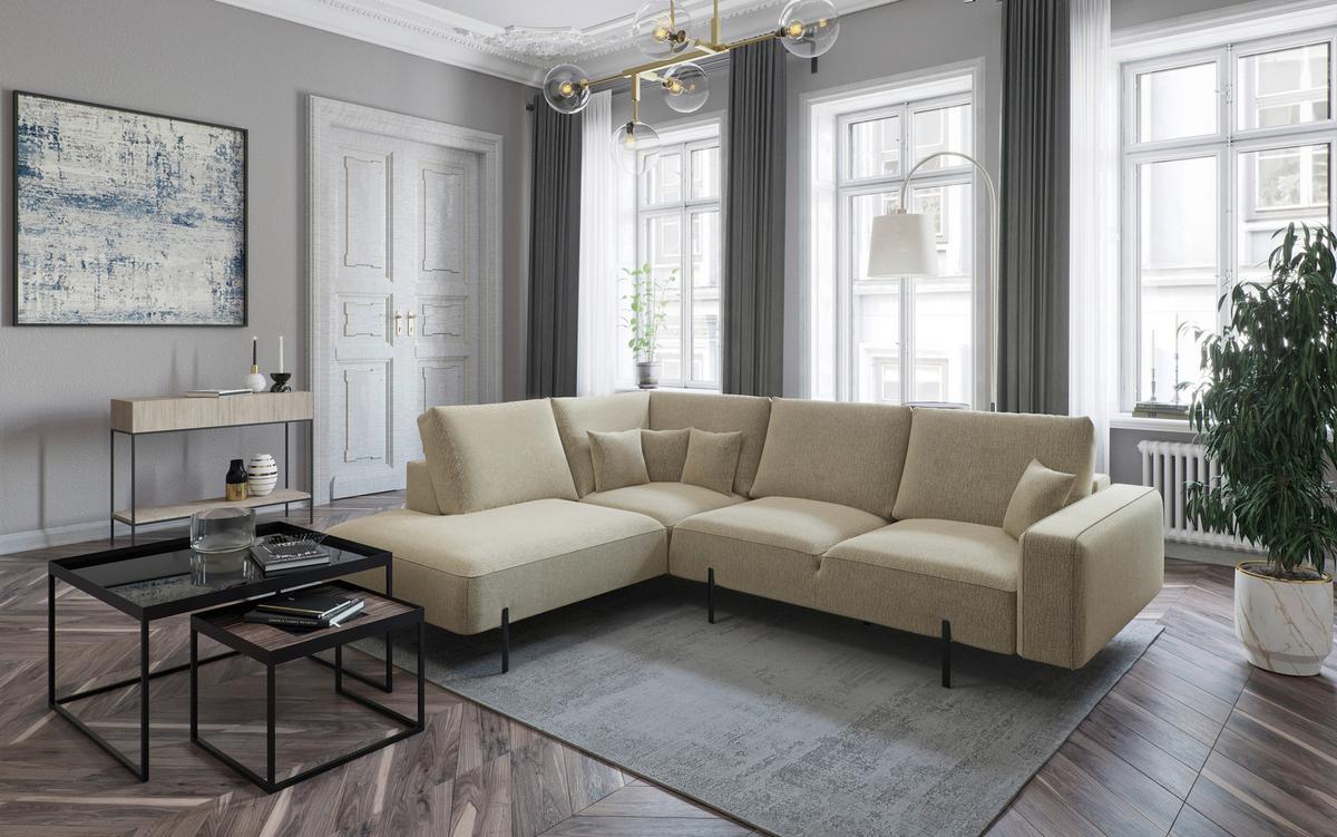 Ecksofa Celaya Cappuccino - Schwarz/Cappuccino, Design, Textil (280/223cm) - Livetastic