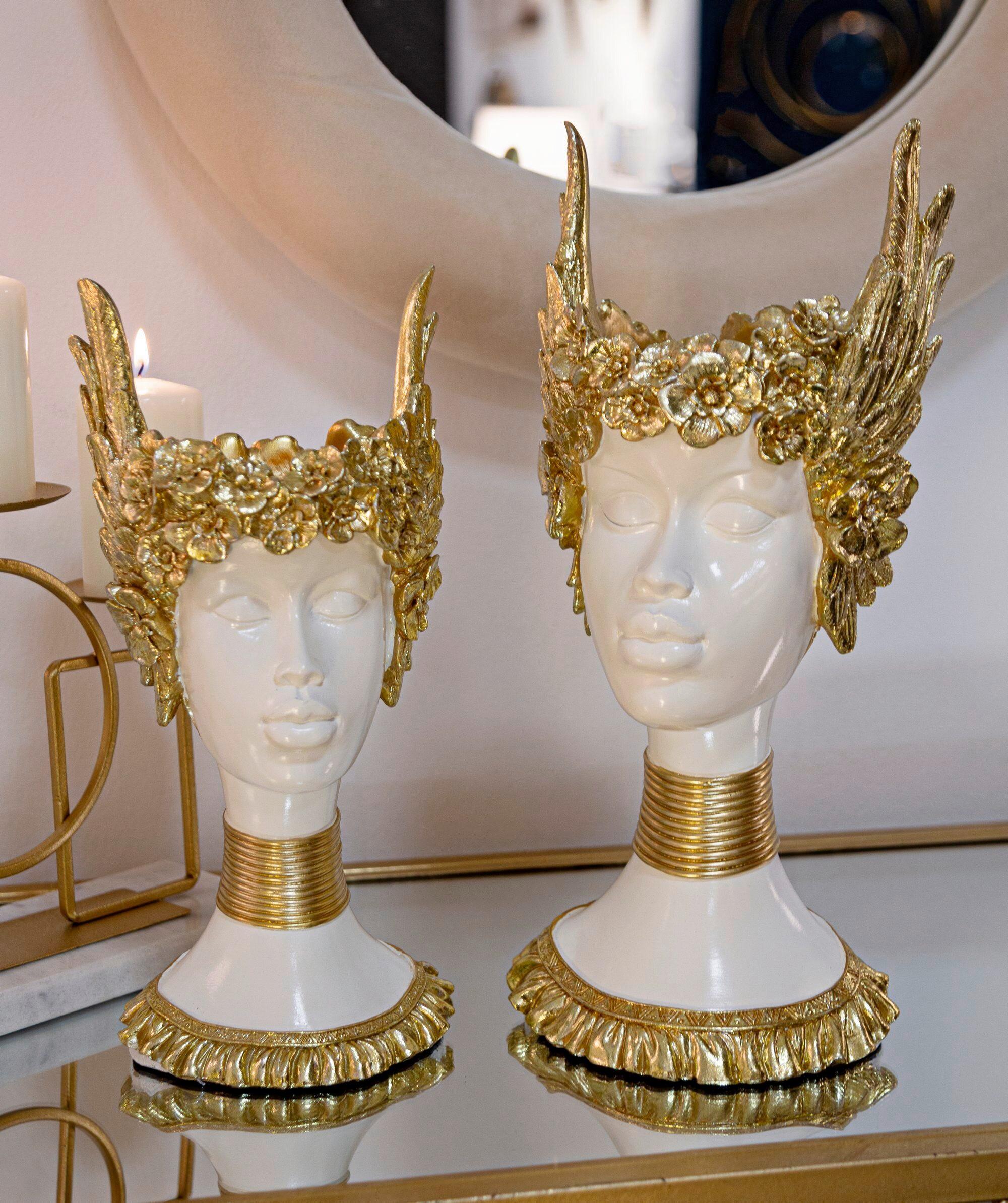 Skulptur Athena Statue Weiß Goldfarben B: 17,5 cm - Goldfarben/Weiß, Basics, Kunststoff (17.5/38/17cm)