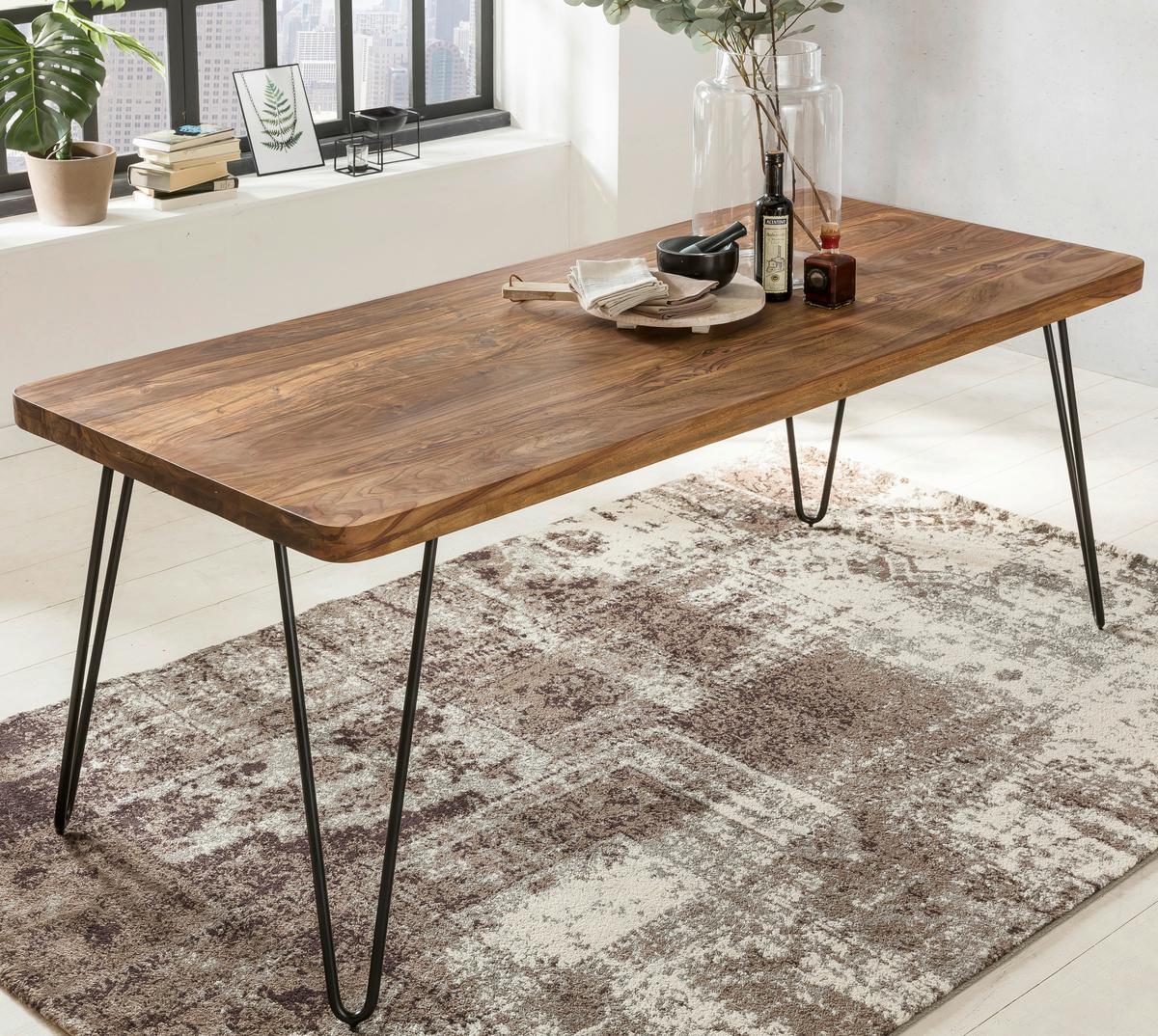 Esstisch Wl1.501 - Sheeshamfarben/Schwarz, Design, Holz/Metall (120/80/76cm) - MID.YOU