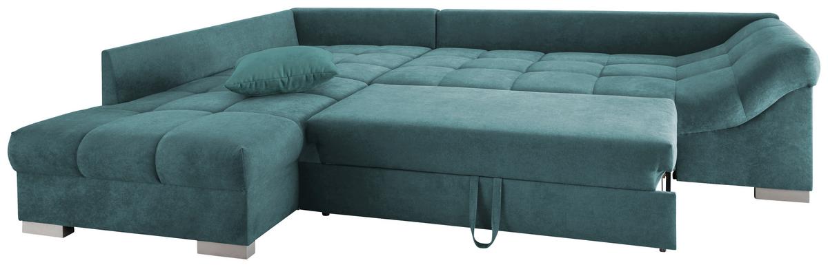 Eckschlafsofa Alvito Petrol S: 202/298 Cm - Silberfarben/Petrol, Design, Textil (202/298cm) - MID.YOU