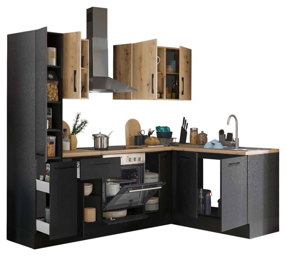 Eckküche Turin Schwarz/Eiche Dekor 240x165 cm - Schwarz/Eiche Artisan, Basics, Holzwerkstoff (240/165cm) - MID.YOU