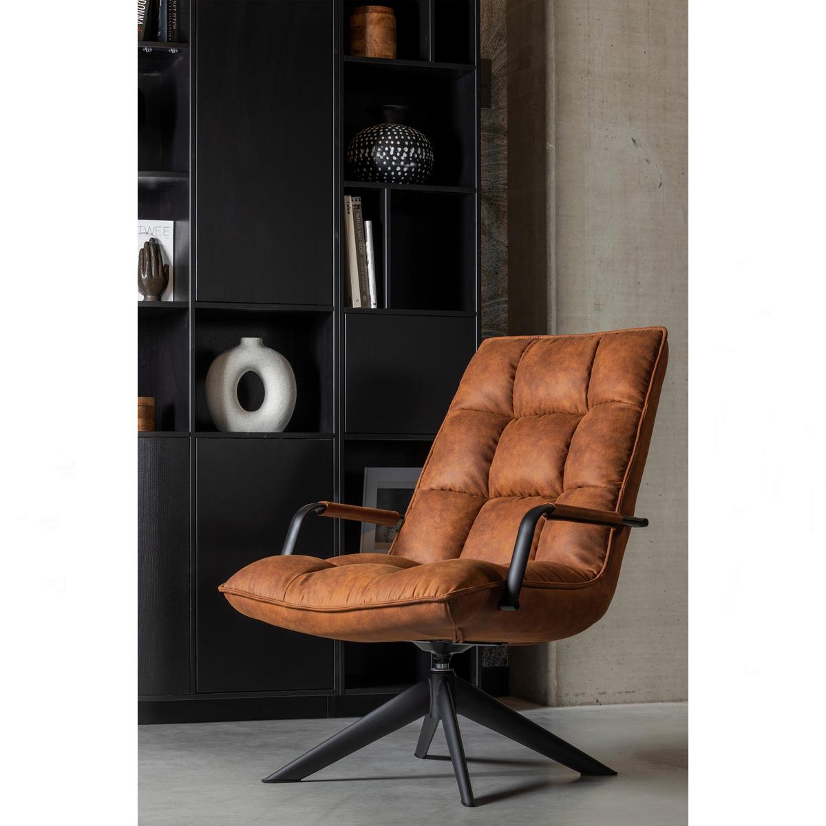 Sessel Jouke Cognac B: 77cm - Cognac/Schwarz, Design, Textil/Metall (77/97/69cm) - Livetastic