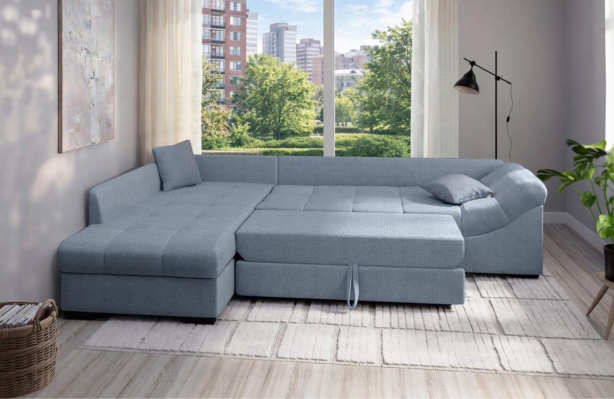 Eckschlafsofa Alvito Hellblau S: 202x298 Cm - Schwarz/Hellblau, MODERN, Textil (202/298cm) - MID.YOU