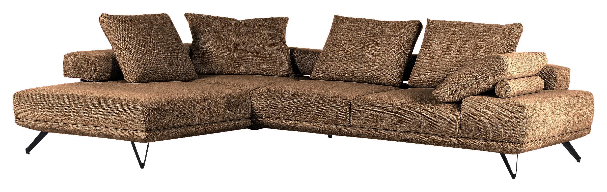 Ecksofa Bolzano - Cognac/Schwarz, KONVENTIONELL, Textil (240/310cm) - MID.YOU