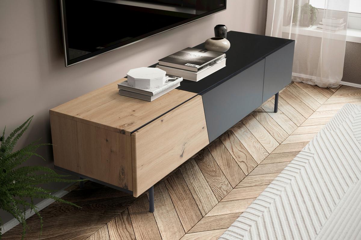 Lowboard Wl6.815 - Eichefarben/Schwarz, Design, Holzwerkstoff (150/40/40cm) - Livetastic