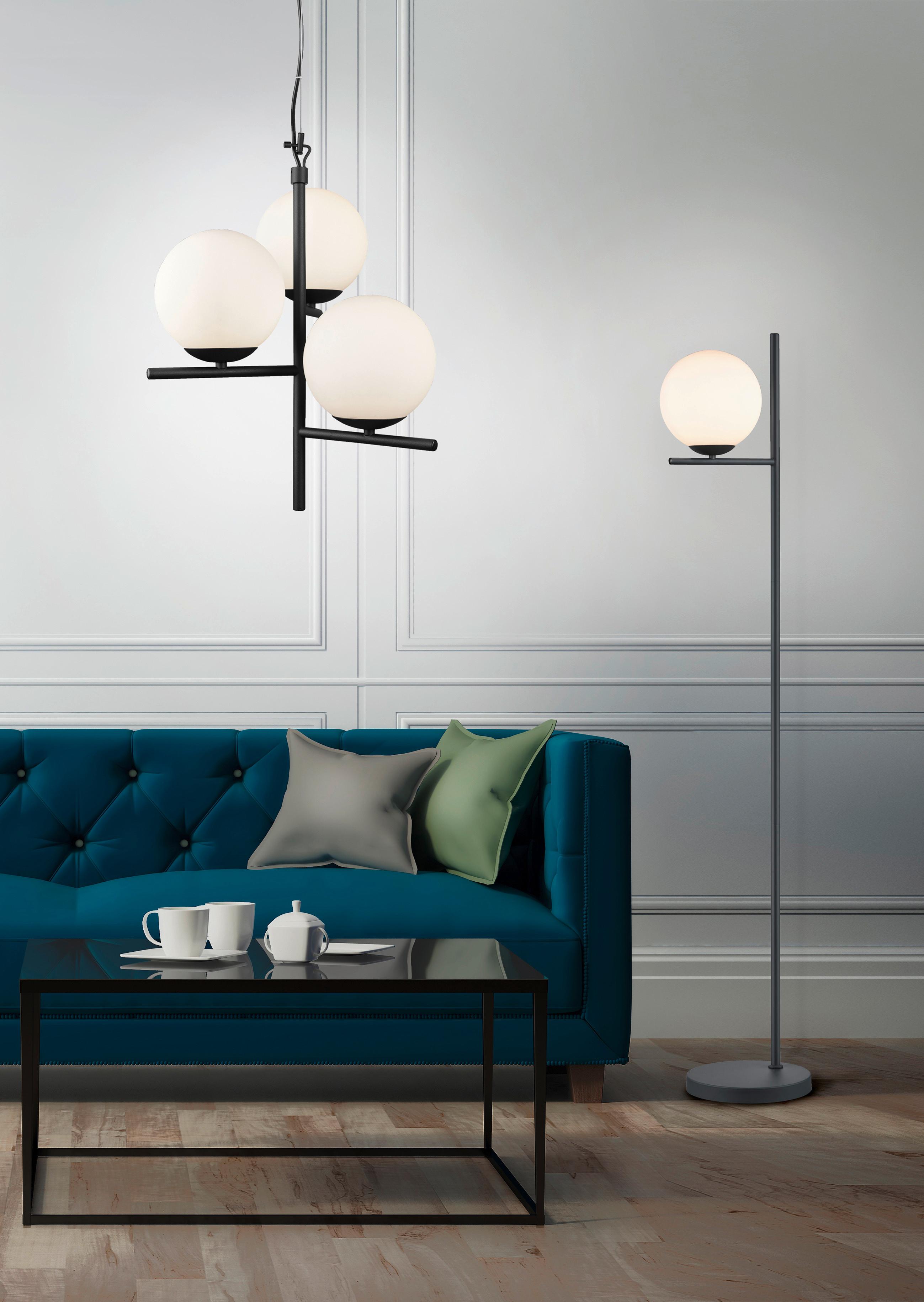 Hängeleuchte Pure H: 150 cm 3-Flammig, Anthrazit/Weiß - Anthrazit/Weiß, Basics, Glas/Metall (40/150cm) - Trio Leuchten