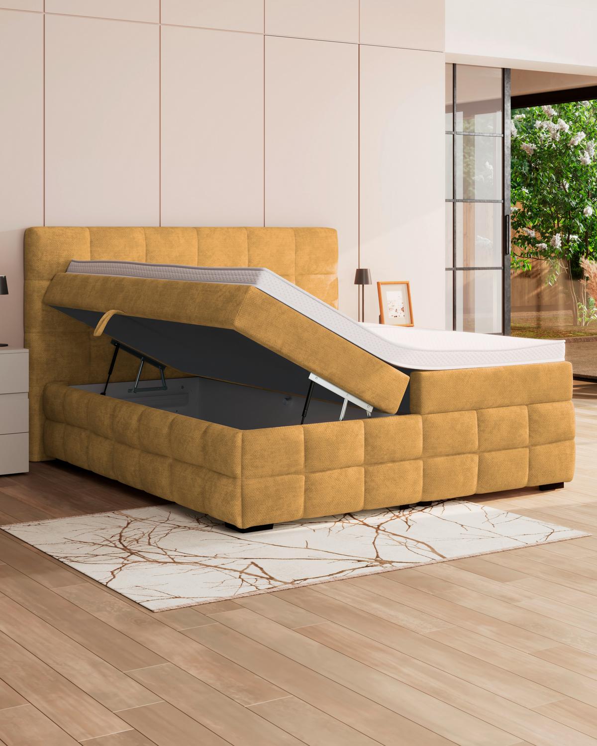 Čalúnená posteľ VEGA 180x200 cm, zlatá - čierna/zlatá, Trend, drevo/textil (180/200cm)