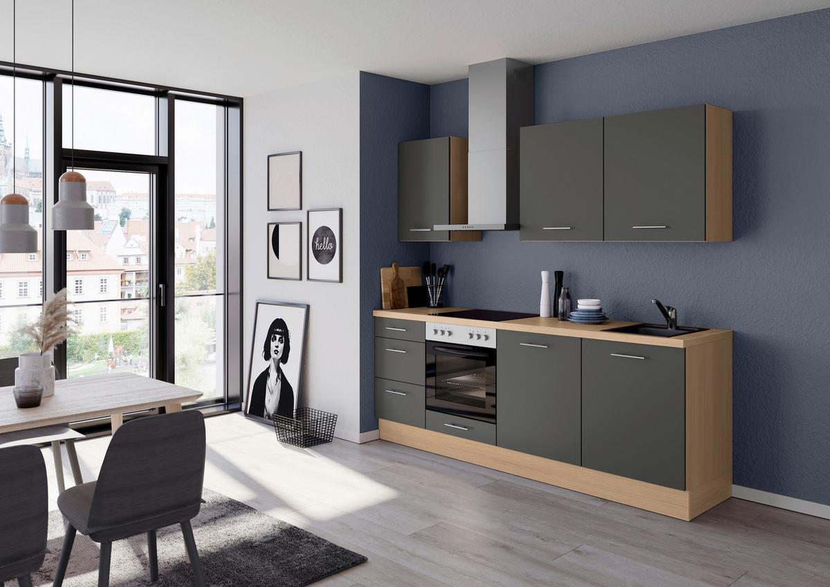 Küchenblock Ip1200 - Dunkelgrau/Eichefarben, Design, Holzwerkstoff (230cm) - Impuls