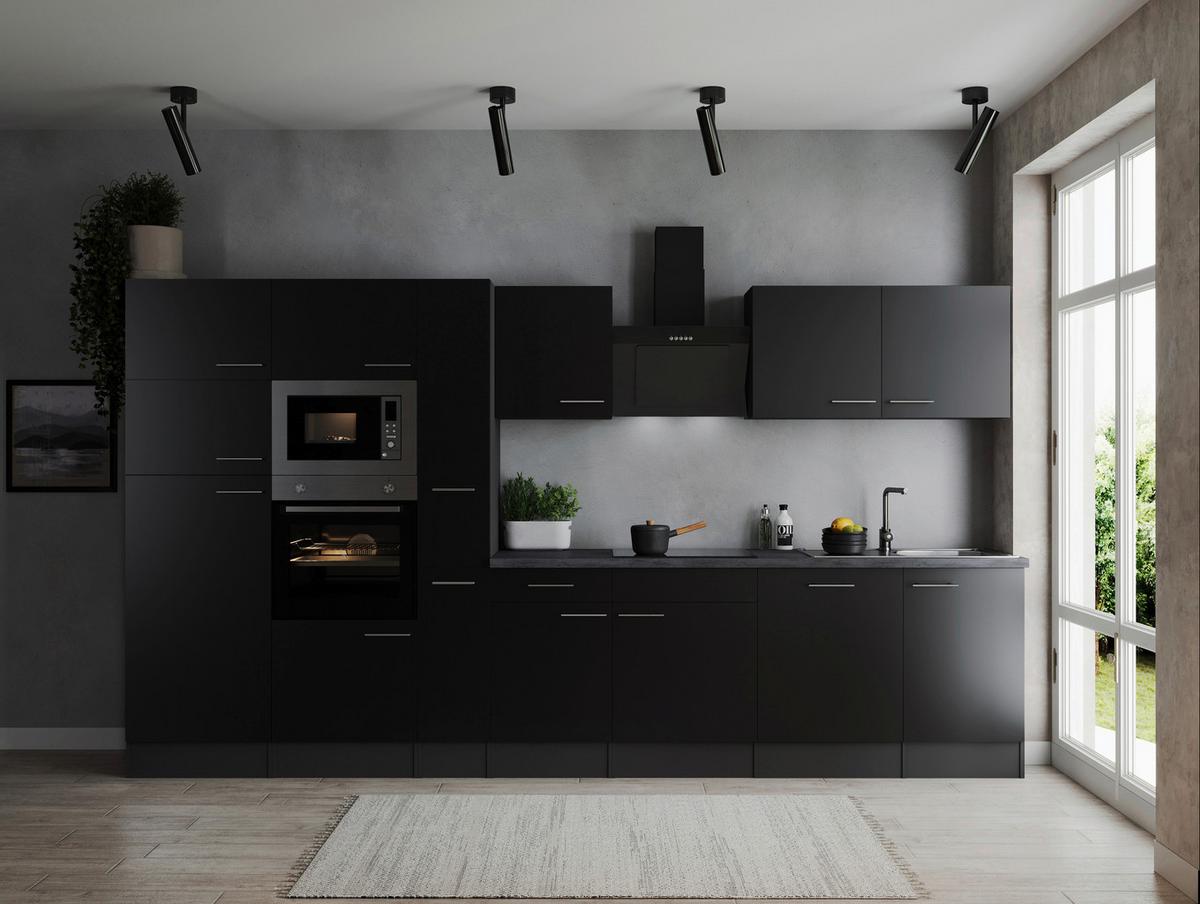 Küchenblock Oliver Grau, Schwarz B: 370 Cm - Schwarz/Grau, Design, Holzwerkstoff (370cm) - Respekta