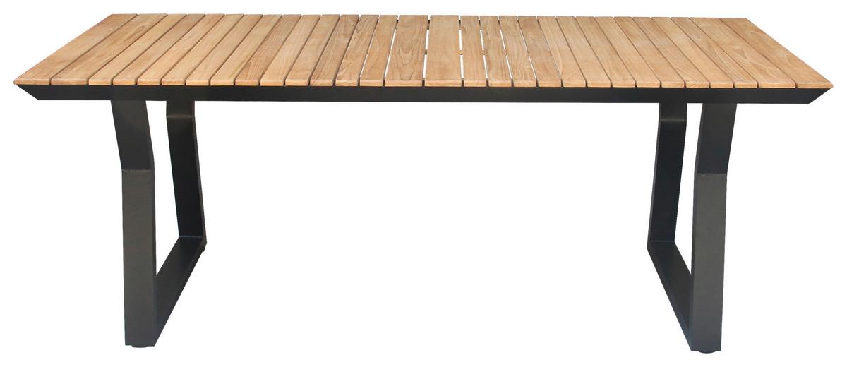 Gartentisch Teak-Exquisit L 200 cm - Schwarz/Alufarben, MODERN, Holz/Metall (200/90/75cm) - Beldano