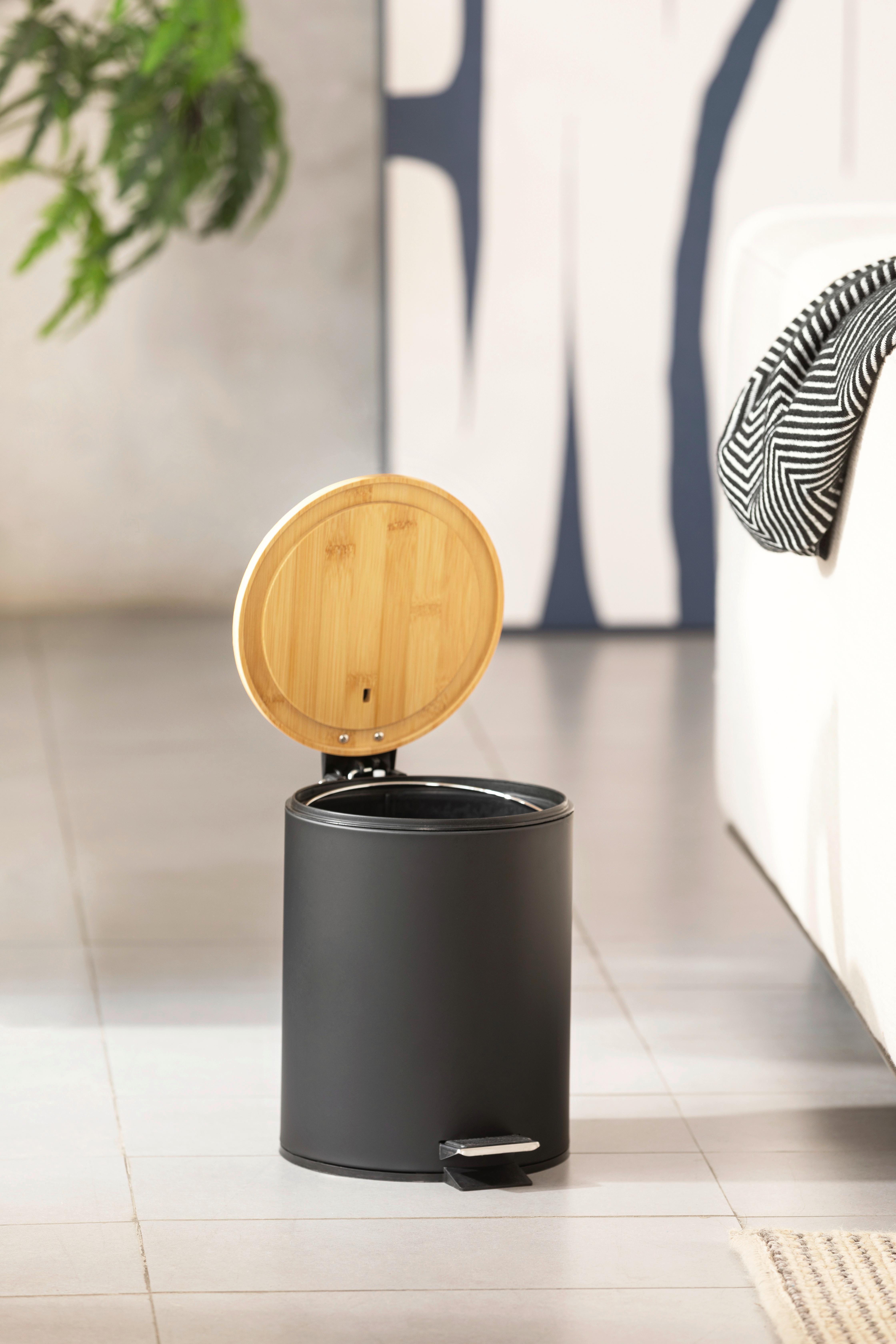Treteimer Asel - Schwarz, KONVENTIONELL, Holz/Kunststoff (20,5/26cm) - James Wood