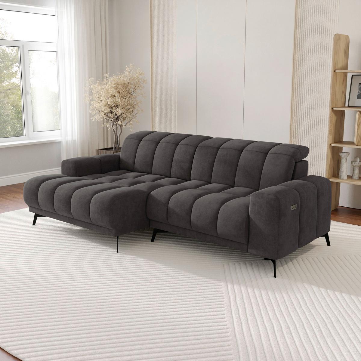 Rohová sedačka LAYA, levá, tmavě hnědá tkanina MEMPHIS - tmavě hnědá, Moderní, textil (155/250cm) - Premium Living
