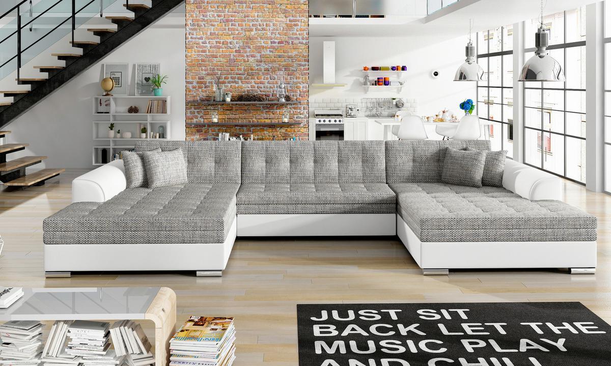 Wohnlandschaft Vento Grau/weiß U: 165x359x165 Cm - Chromfarben/Weiß, Design, Textil (165/359/165cm) - MID.YOU