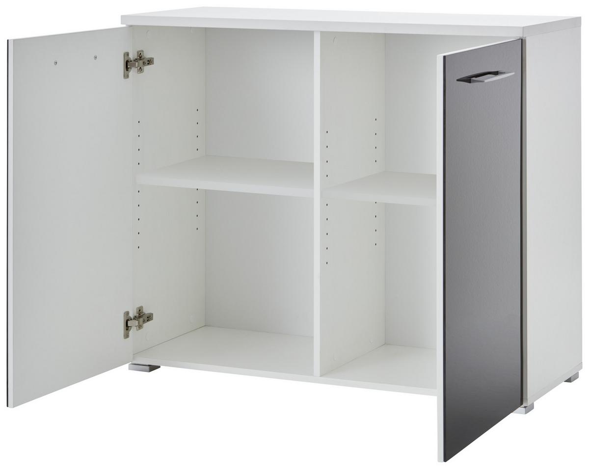 Kommode mit Glas B: 97 cm Weiß/Anthrazit - Anthrazit/Schwarz, MODERN, Glas/Holzwerkstoff (97/82/40cm) - Germania